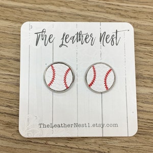 Leather Earrings, Leather Studs, Baseball, High School Baseball, MLB, Studs, Nickel Free, Stainless Steel