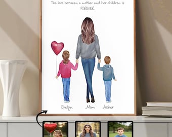 Regalos para mamá, Regalos para el Día de la Madre, Lámina para mamá e hijas, Regalos de cumpleaños para mamá, Regalos de Navidad para mamá, Regalos para ella, Lámina familiar