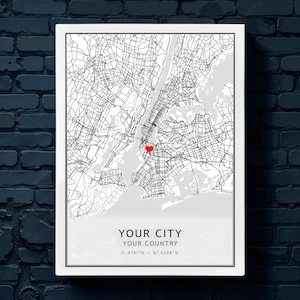 Personalized City Map Print, Custom Town Map, Any Location Map Art, Printable Street Map Poster, Digital Wall Art, Unique Gift, Map with pin