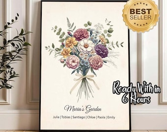 Custom Birth Month Flower Bouquet Print | Personalized Watercolor Art (Digital Download)