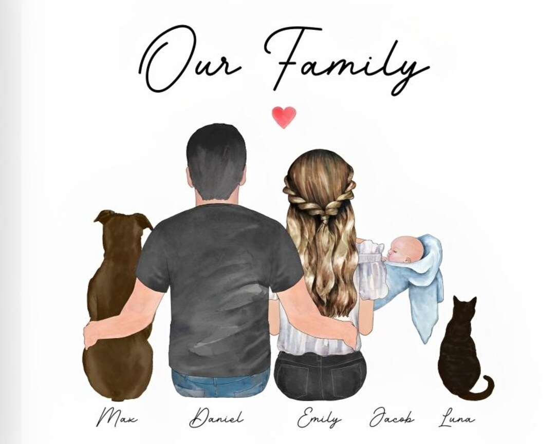 Personalised Family Print, Custom Family Gift, Family Dog Print ...