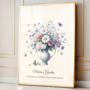 Birth Flower Family Bouquet, Personalised Watercolour Birth Flower Print, Wall Art, Birthday Gift, Minimalist Home Decor, Personalised gift