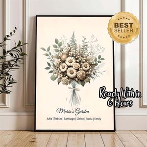 Impression de bouquet de famille de fleurs de naissance, cadeau de fête des mères pour grand-mère, art floral pour le mois de naissance, cadeau d'anniversaire personnalisé pour maman, numérique personnalisé