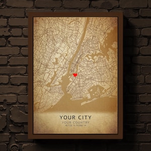 Custom Vintage City Map Print - Any City, Country, State - Custom Map Art - Vintage Map portrait, Your City, Address Memory Digital Download