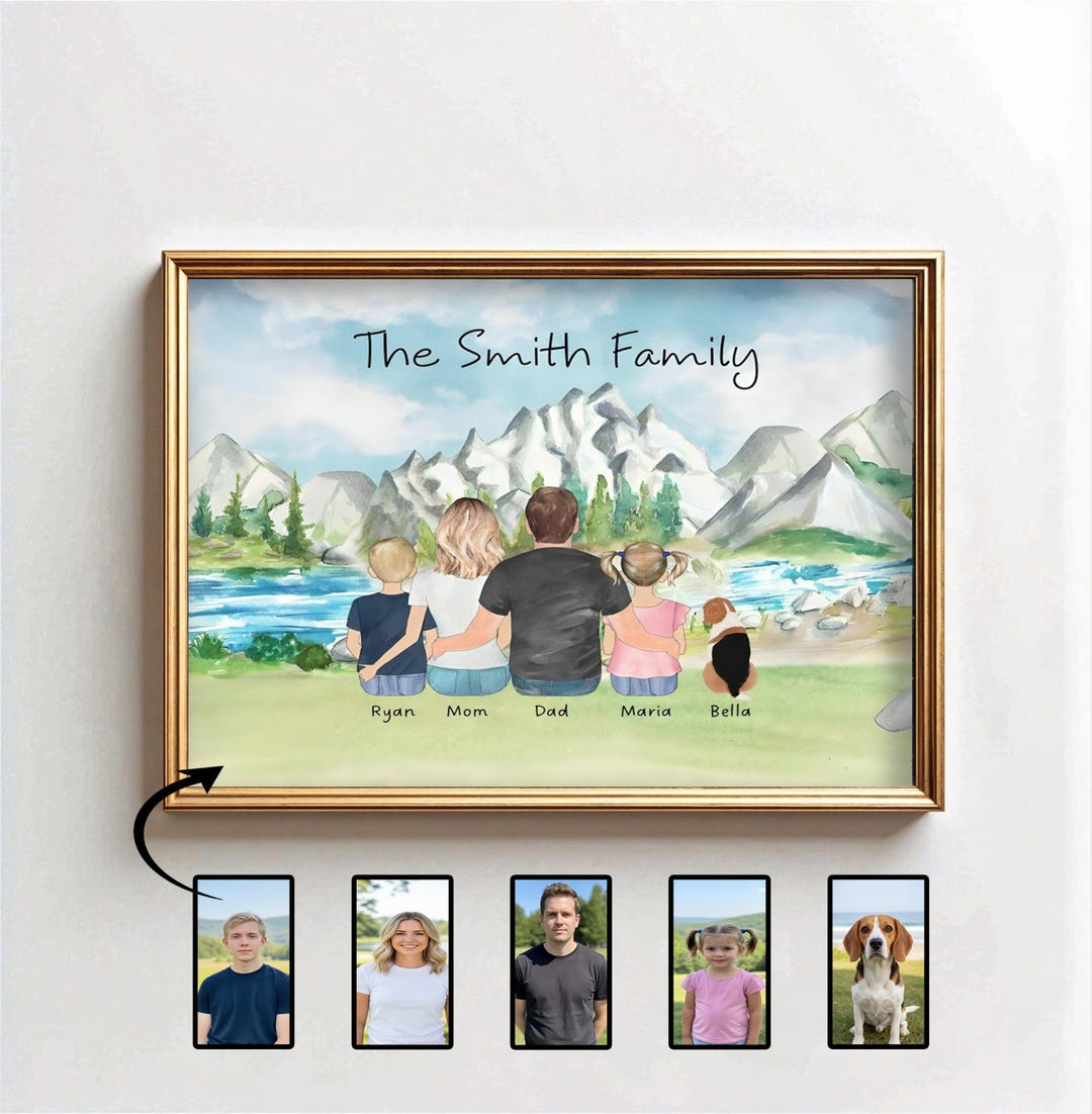 Personalised Family Print, Custom Family Gift, Family Pet Portrait ...