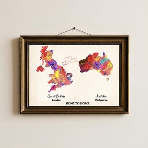 Personalised Map Print - Any two countries - Custom Map Art - Available in 9 Colours