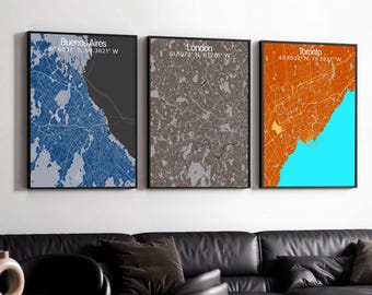 Custom City Maps Print Set of 3 | Personalized Travel Wall Art (Digital Download)