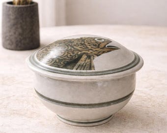 Bol de cerámica con tapa - Tapa de cerámica vintage firmada por Studio Pottery con forma de pez