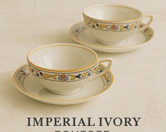 Zestaw 2 filiżanek i spodków Wedgwood Imperial Ivory Romford – Vintage England China