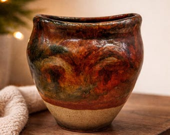 Vase en céramique Studio Pottery, signé 1994, tourné à la main, émail métallique de style raku