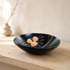 Studio Pottery Bowl, Abstract Black Ceramic Art , Signed Linda Owen, Salem Oregon