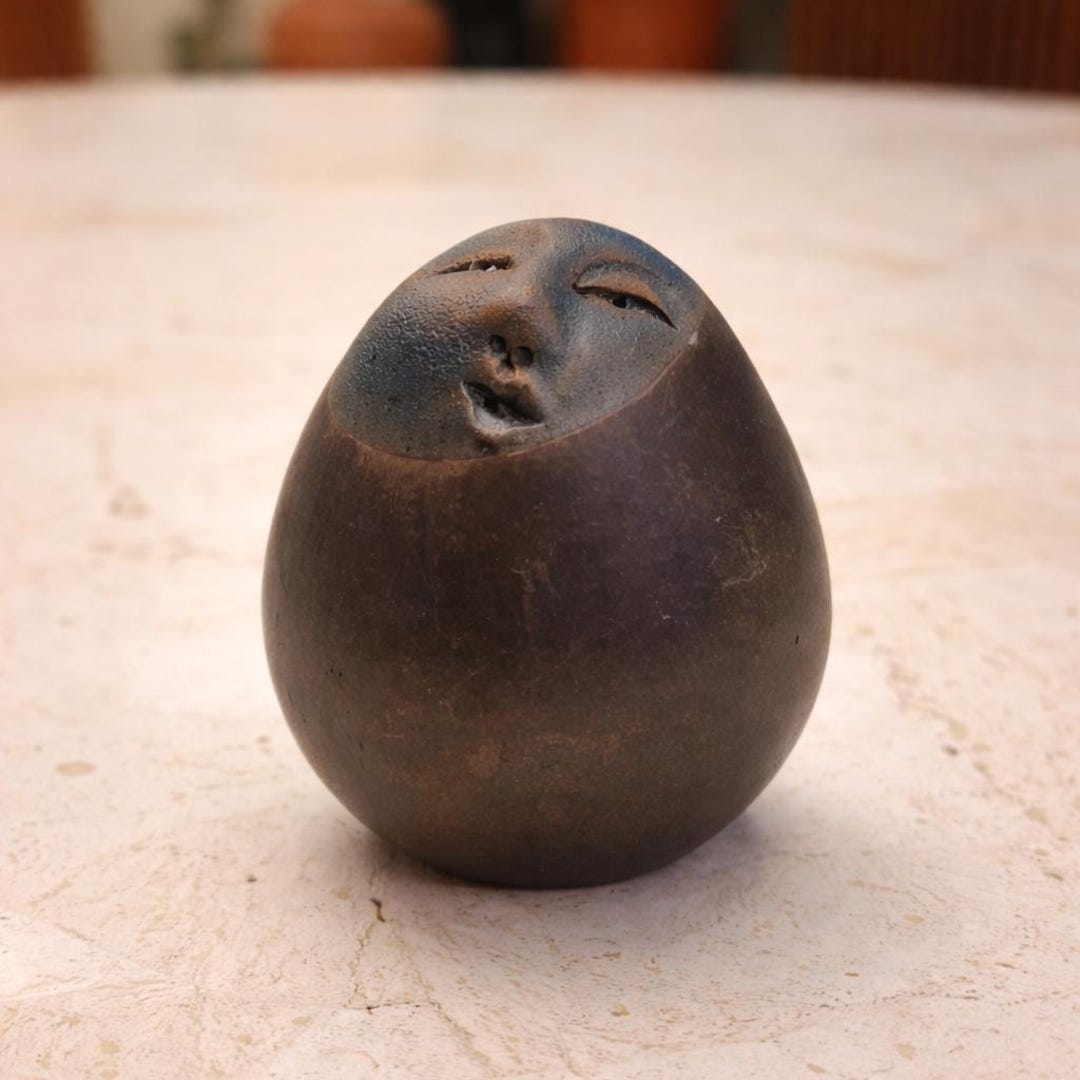 Deva Spirit Rattle Vintage Raku Pottery Deva Figure by Nan Emmett, Hollow Ceramic Spirit ...