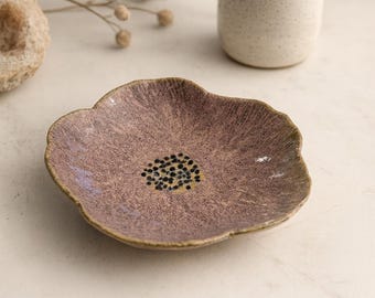 Ceramic Ring Dish Flower Shape – Handmade Pottery Signed KM Studio