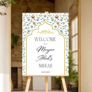 Elegant Nikkah Welcome Sign: Islamic Wedding Decor (Editable Canva Template)