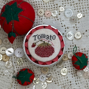 Tomato Pin Cushion Cross Stitch PDF Chart - Perfect for a Notions Tins Finish