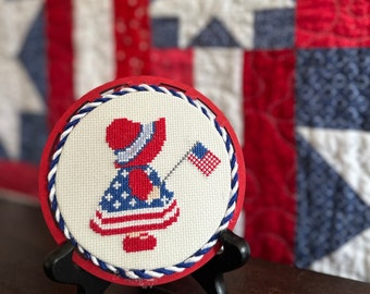 Patriotic Sue Bonnet Cross Stitch PDF Chart