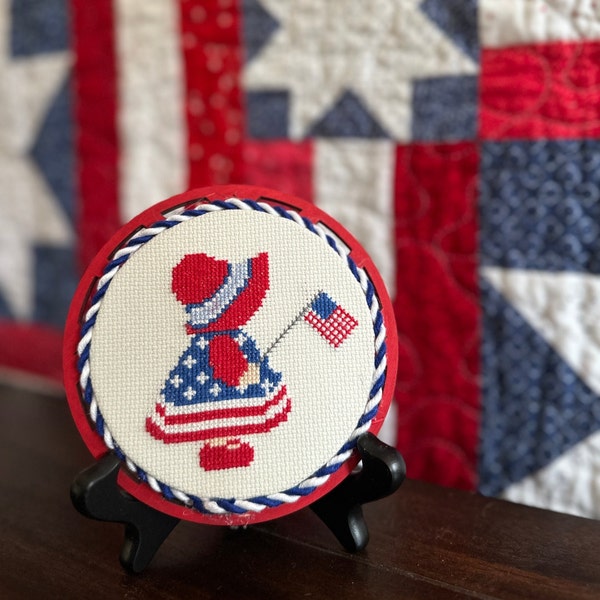 Patriotic Sue Bonnet Cross Stitch PDF Chart