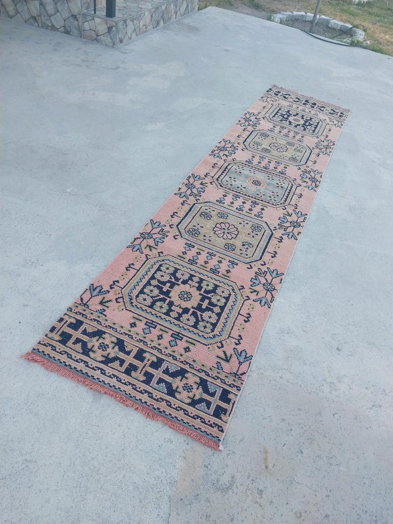 Stair Runner Rug Pattern Faded Wool Runner Rug: Handwoven Turkish Oushak Stair Rug (3x11 Ft ...