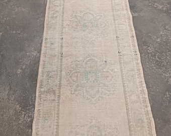 2x12 Vintage Turkish Runner Antique Uşak Wool Runner Rug, Neutral Turkish Handmade Rug Kitchen Rug,2.6x11.7 ft Tax Free USA
