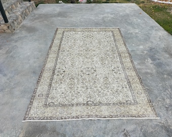 Vintage Turkish Oushak Hand Knotted Rug 5.7x8.8 Large Area Rug 6x9 Bedroom Living Room Home Decor Rug Unique Rare Carpet Neutral Pastel Rug