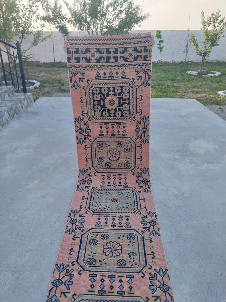 Aesthetic Rug Background Faded Wool Runner Rug: Handwoven Turkish Oushak Stair Rug (3x11 Ft ...