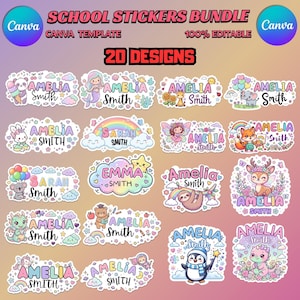 Editable School Stickers Bundle | Kids Name Labels | Back to School Template (Digital Download)