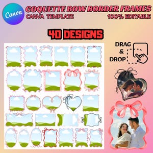 40 Coquette Border Bundle, Editable Wavy Doodle Designs, Drag & Drop Canva Template (Degital File)