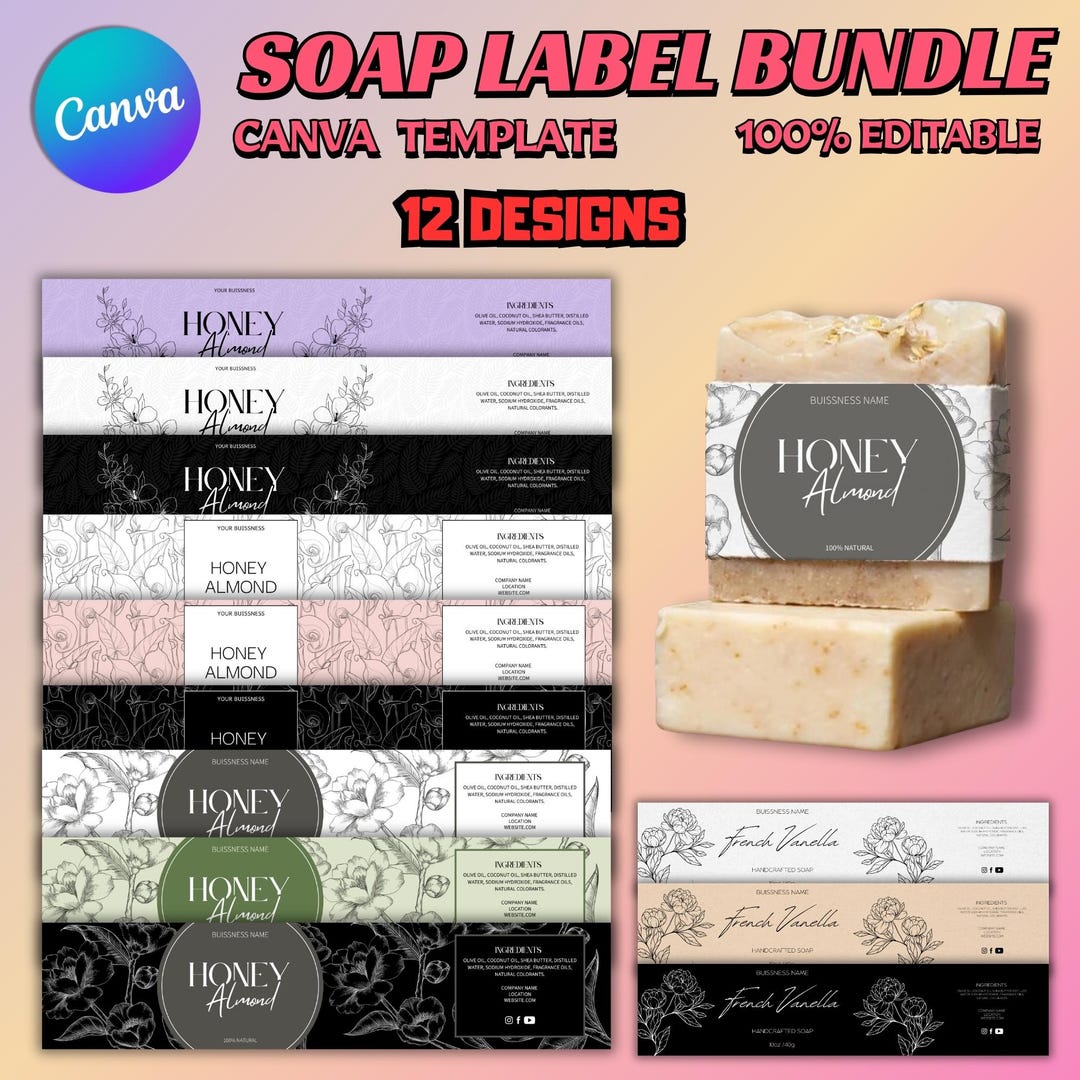 Handmade Soap Label Template | Editable Wrap & Belly Band | Printable ...