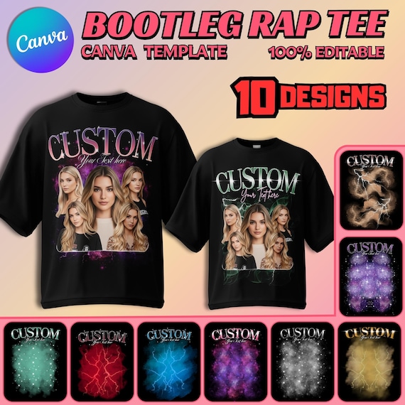 Bootleg Rap Tee Template | Editable Canva T-Shirt Bundle | Custom 90s Birthday Valentine (Digital File)