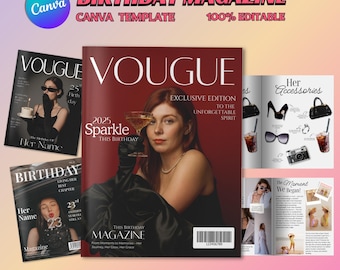 Custom Birthday Magazine Template – Vogue Style Keepsake | Editable Canva Printable Gift