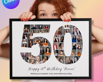 50th Birthday Photo Collage Template: Personalized Keepsake (Canva)