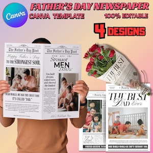 Editable Father’s Day Newspaper Canva Template | Personalized Gift for Dad, Grandpa | Printable Greeting Card & DIY Newsletter Keepsake