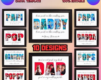 Collage de fotos personalizado para el Día del Padre: Plantilla de Canva (Descarga digital)