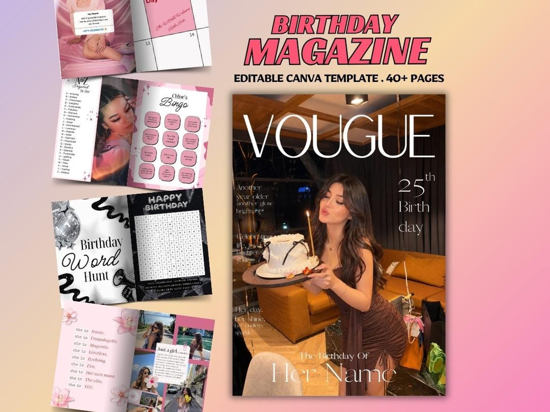 Personalized Birthday Magazine Template | Vogue Inspired Canva Design (Digital Download)