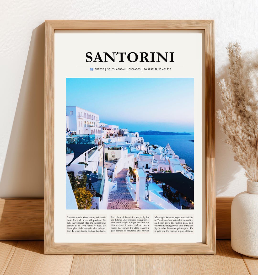 Santorini Greece Travel Poster | Printable Wall Art Digital Download ...