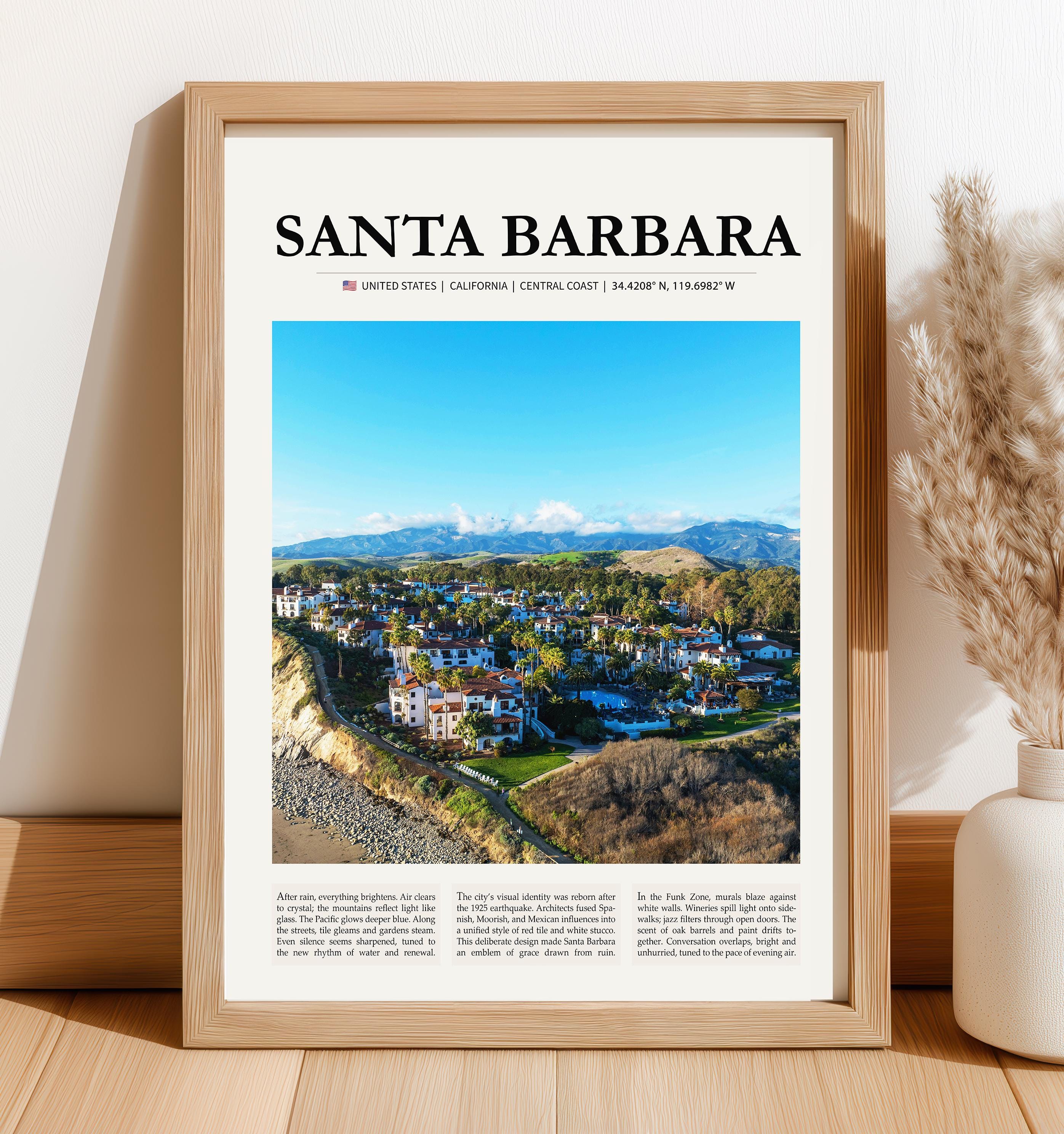 Poster Mappa Panoramica Vintage Di Santa Barbara California – 20x30 – Stampa Su Carta Opaca