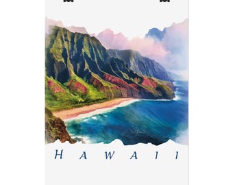 Hawaii Poster, Na Pali Coast (Kauai) Print, Vintage Travel Art, Home Decor Print, Wall Art for Beach Lovers, Gift for Nature Enthusiasts