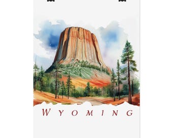 Wyoming Poster, USA Devil's Tower Home Decor, Gift for Nature Lovers, Desert Mountain Poster, Bohemian Decor, Rustic Wall Decor
