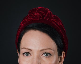 Red velvet knot hairband, glam pin up turban style hair accessory