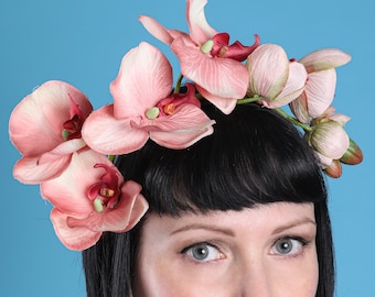Pale pink orchid flower hair band, pin-up, wedding, bridesmaid or bridal fascinator