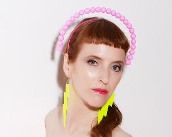 Pink rubber bead halo headdress, modern clubbing fashion accessory