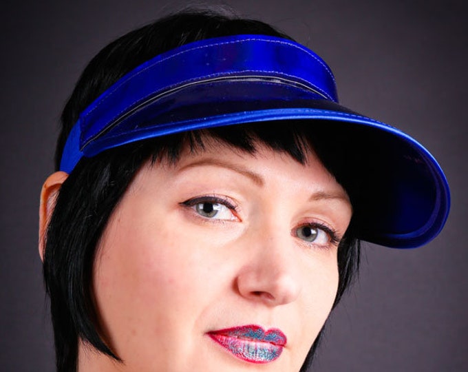 Metallic Electric Blue Visor Sun Shade Clubbing Accessory Dark Blue