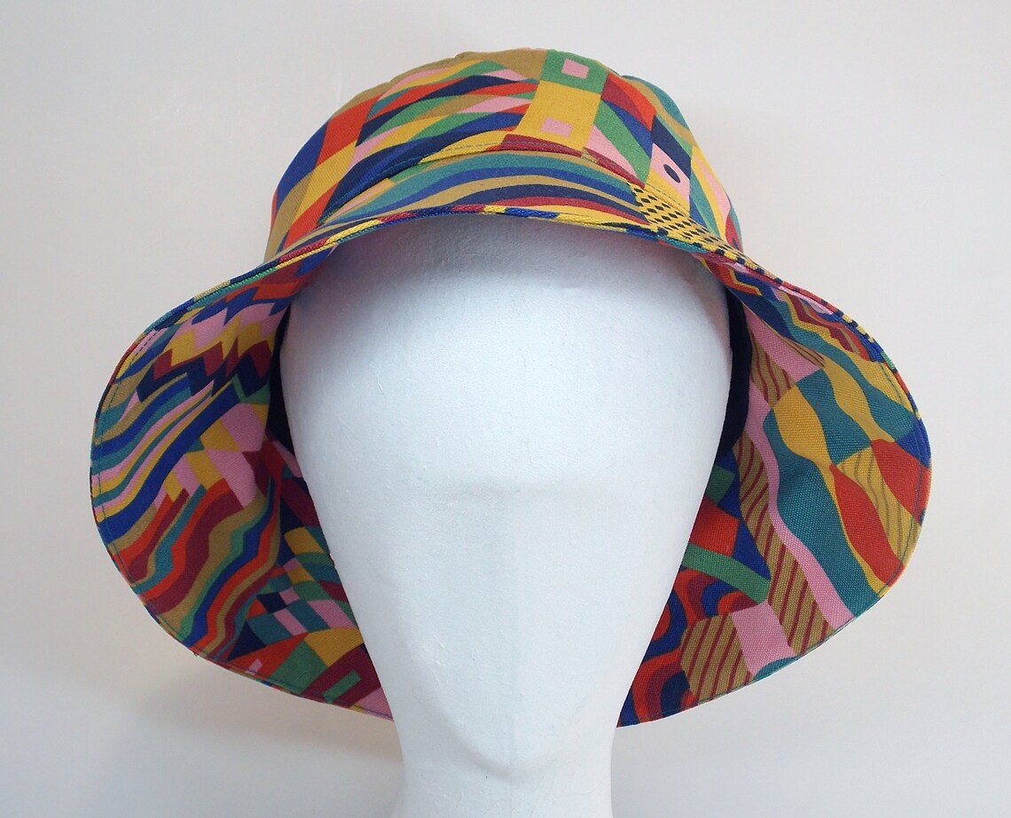 Multi Colour Patterned Bucket Hat Handmade 70s Look Modernist | Etsy