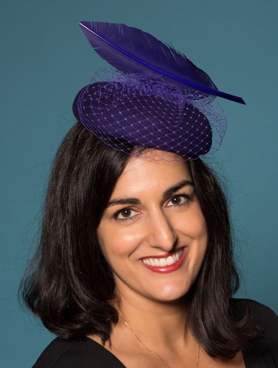 Purple Feather and Veil Hat With 