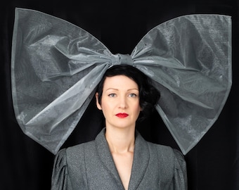 Giant silver bow hairband, statement modern headpiece