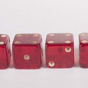 4 Translucent Cherry Red Bakelite Dice 5/8 inch Vintage Casino Tested No.4828