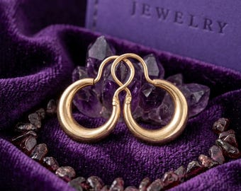 Vintage 14k Rose Gold Crescent Hoop Earrings – Lightweight Kalachi Style (583 Hallmark)