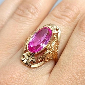Vintage 583 Gold Ring | Raspberry Corundum Ruby , US Size 8
