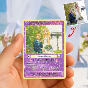 カスタム結婚記念日スターホログラムカード、カップルへのパーソナライズされた結婚祝い、かわいい写真の記念品、私の人生の愛のカード