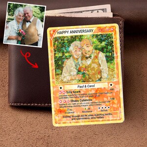 Custom Acrylic Hologram Anniversary Card Gift, Personalized Pokemo-Inspired Card with Photo, Funny & Heartwarming Anime Keepsake
